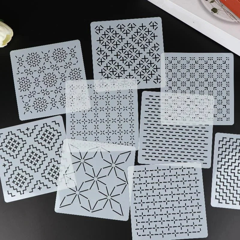 Sashiko Embroidery Stencils – 9 or 32pc Geometric PET Templates