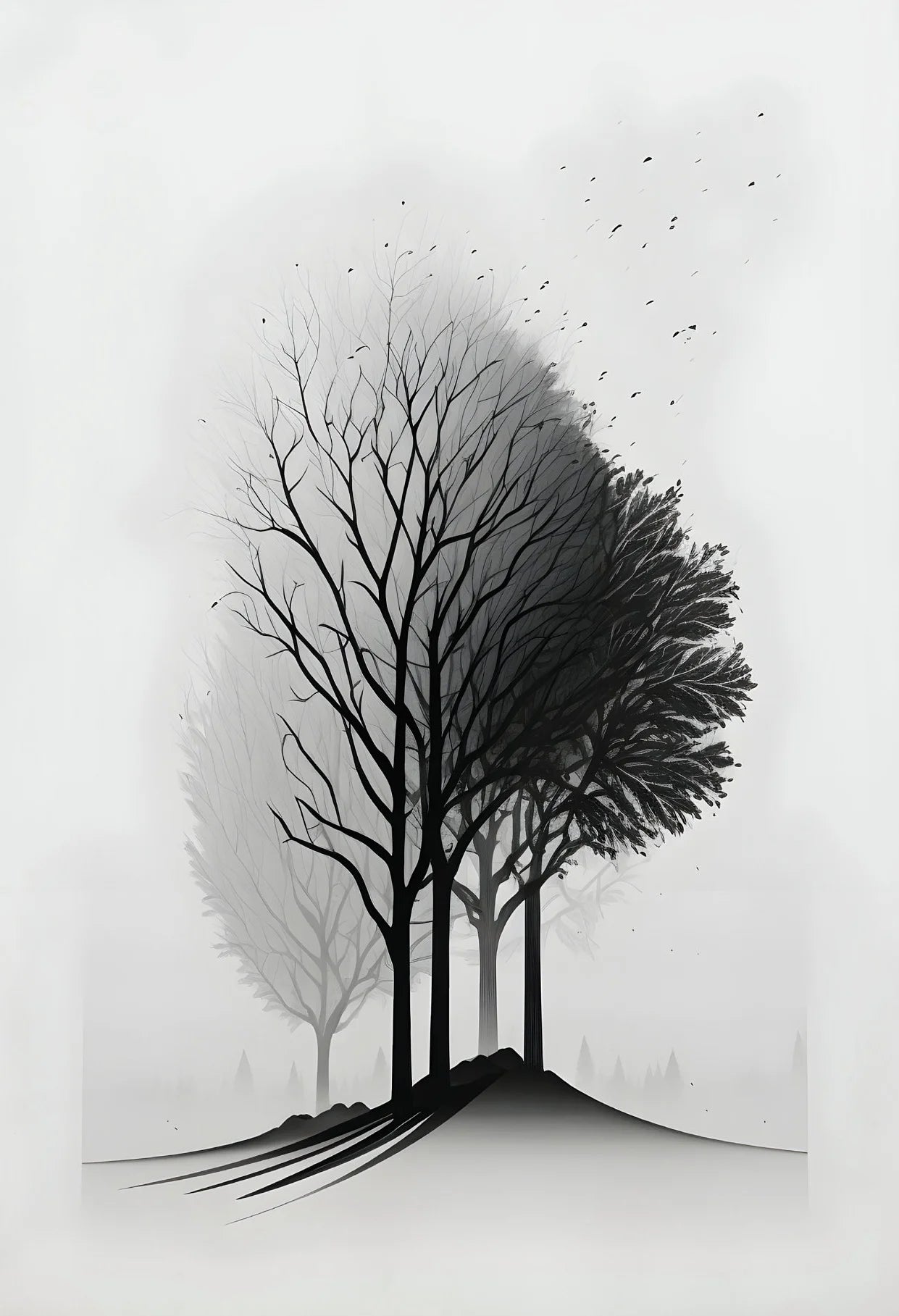 Black & White Mountain Crow Canvas Wall Art | Minimalist Print Canvas Wall Art Peaceful Pleasures Health and Wellness 3 30x40cm Unframed