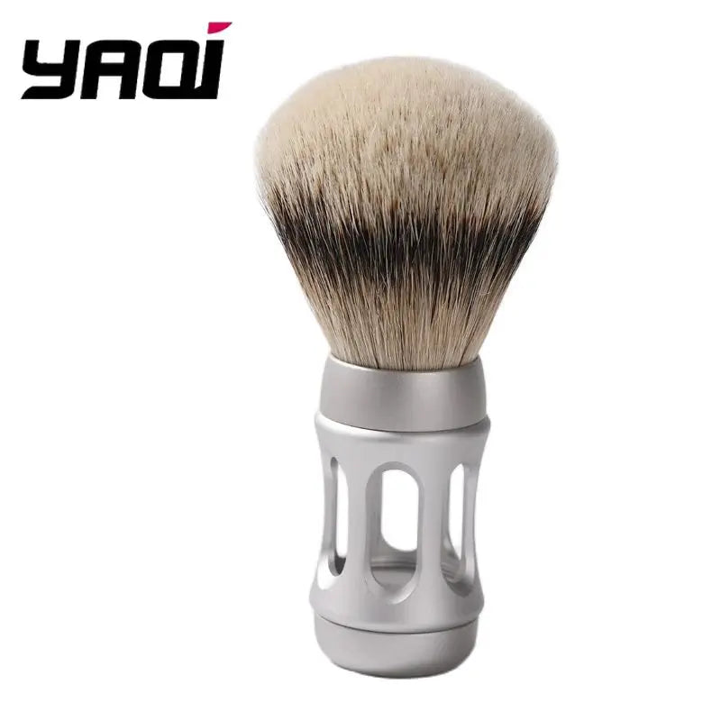 2026 Yaqi Bandstand 24mm Shaving Brush for Men Silvertip Badger Hair Matte Chrome Metal Handle Luxury Grooming Tool Peaceful Pleasures Health and Wellness M240366