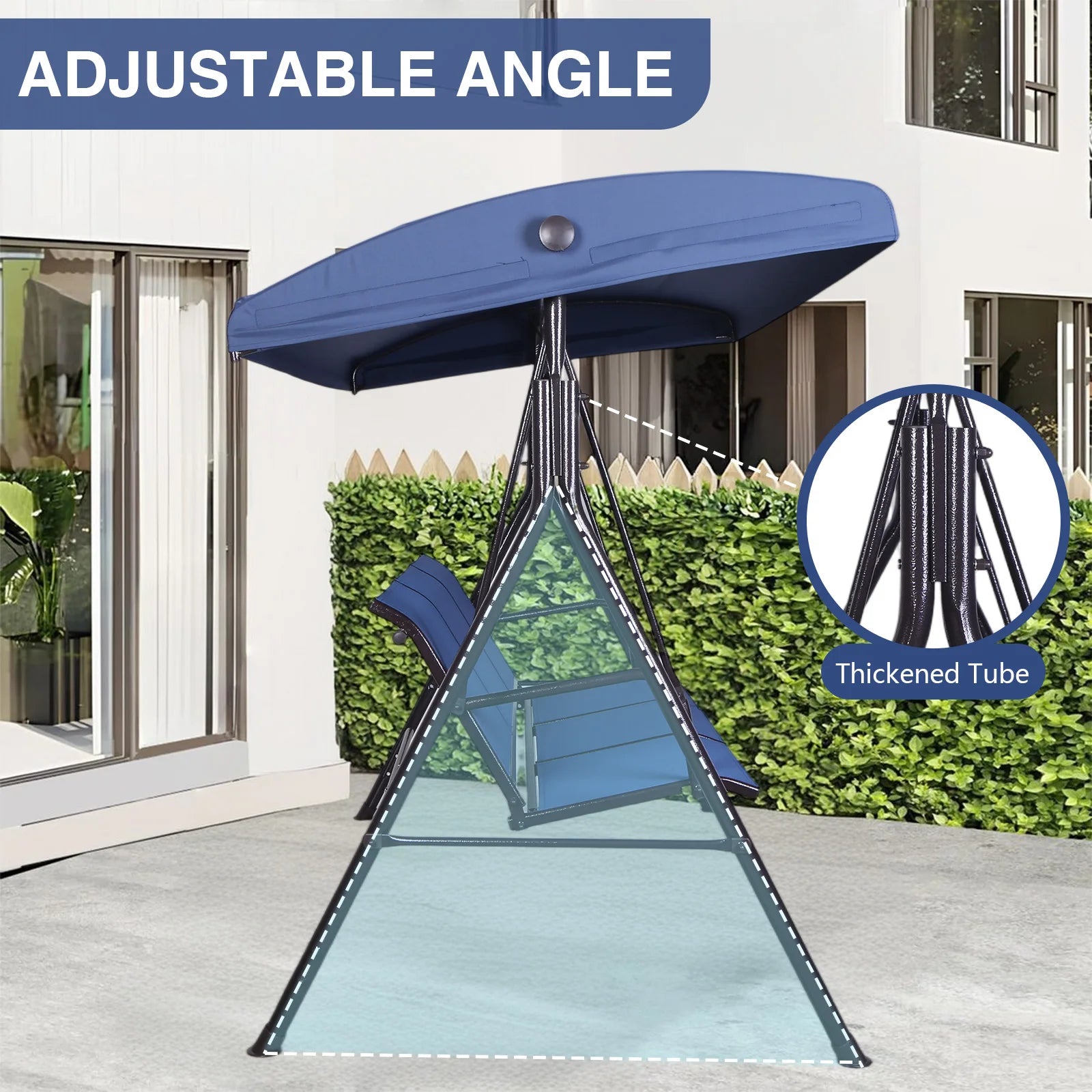 3-Seat Patio Porch Swing with Adjustable Canopy Peaceful Pleasures Health and Wellness