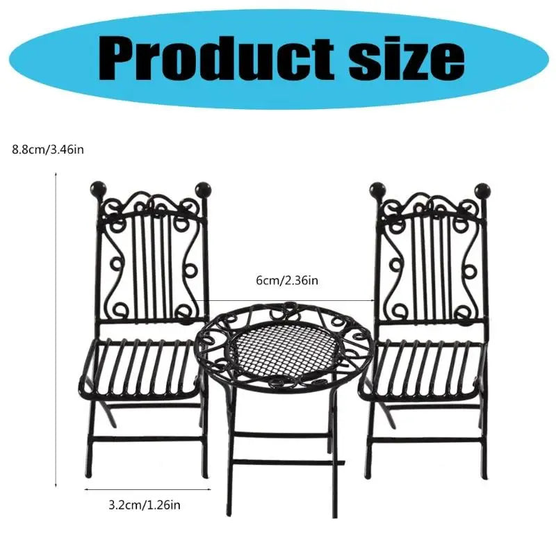 1/12 Miniature Iron Table & 2 Chairs Set | Dollhouse Garden Decor