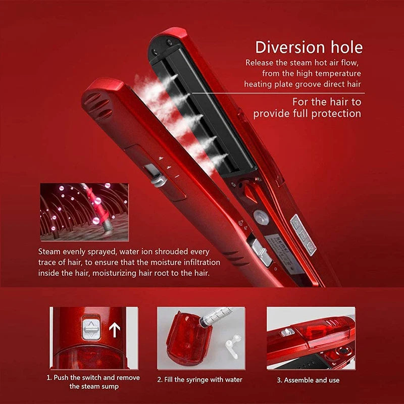 Professional Strong Steam Electric Hair Straightener Portable Salon Wide 2-in-1 Flat Iron & Curling Iron for Household Use Peaceful Pleasures Health and Wellness
