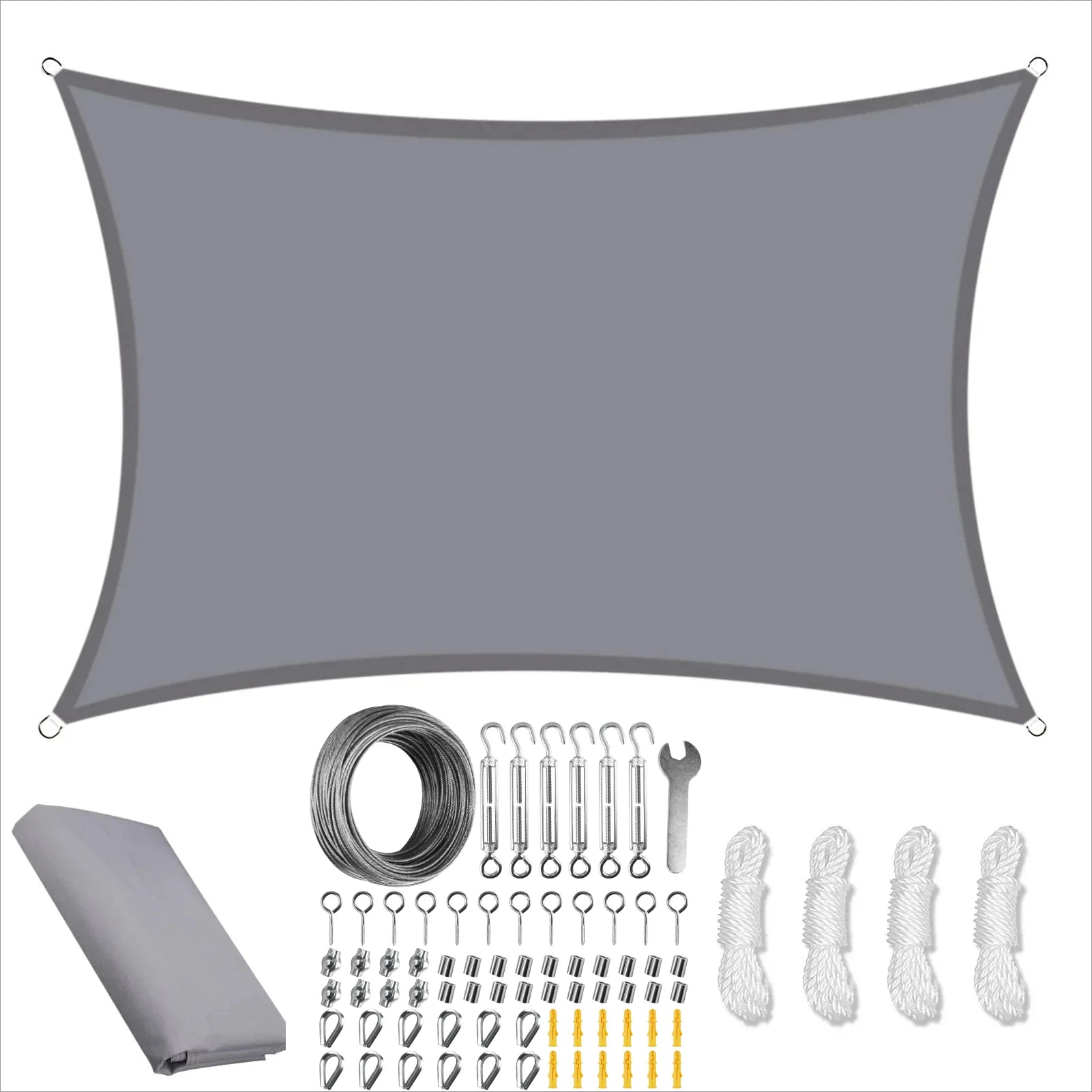 Waterproof Large Sun Shade Sail With 72pcs Hanging Hardware Kit for Outdoor Garden Patio Canopy Install Awning Sun Shelter Tent Peaceful Pleasures Health and Wellness Grey 4Mx5M