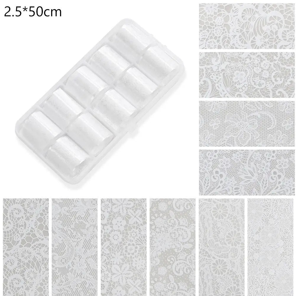 10-Roll Lace Nail Transfer Foils | DIY Nail Art Stickers Set
