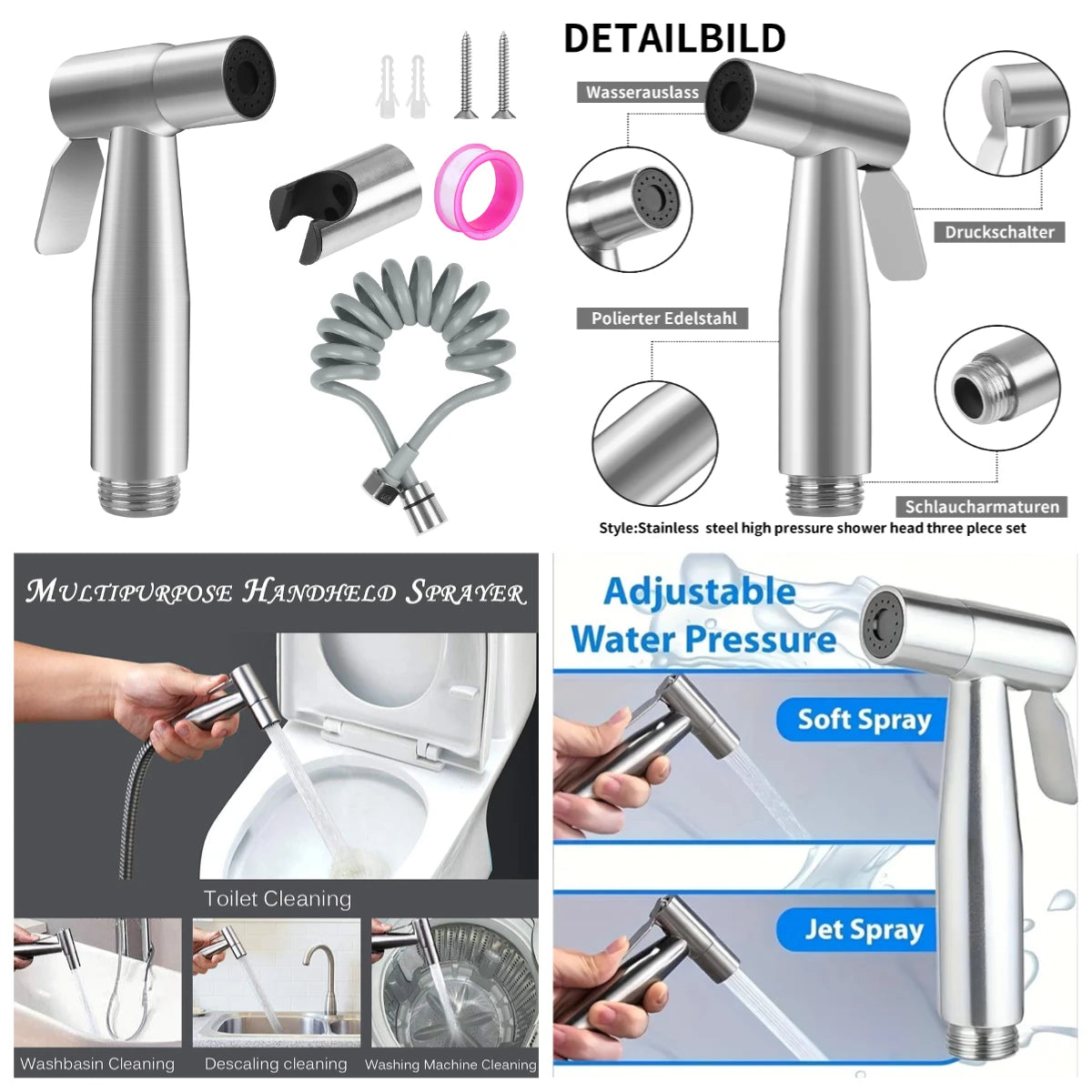 Stainless Steel Faucet Spray Gun Handheld Toilet Bidet Faucet Stainless Steel Hand Bidet Sprayers Brushed Water Sprayer Peaceful Pleasures Health and Wellness