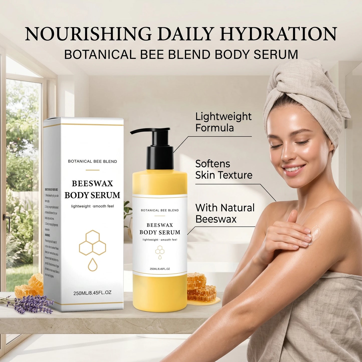 Beeswax Body Serum 250ml for Dry Skin, Nourishing Smooth Body Cream Firming Lifitng Skin Hydrating Serum Moisturizer Body Care Peaceful Pleasures Health and Wellness