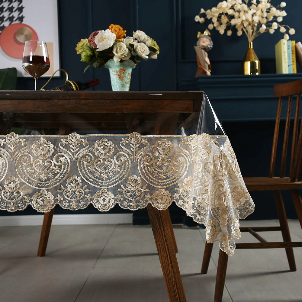 BATTILO Clear PVC Waterproof Tablecloth | Vinyl Lace Cover