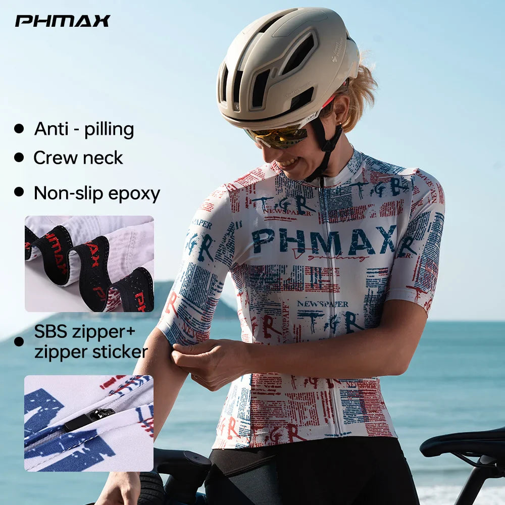 PHMAX Women's Short Sleeve Cycling Jersey – 3 Pockets, Quick Dry