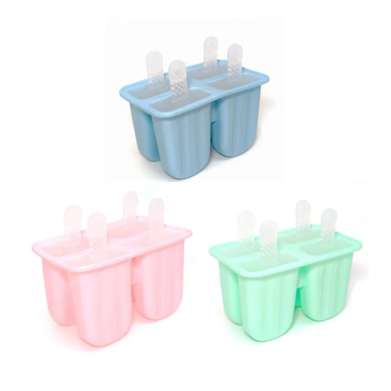1/3Pcs Silicone ice-making box 4 grid Cartoon Home made Popsicle ice cream Molds for Kids Food Grade DIY Popsicle Maker Molds Peaceful Pleasures Health and Wellness 3pcs