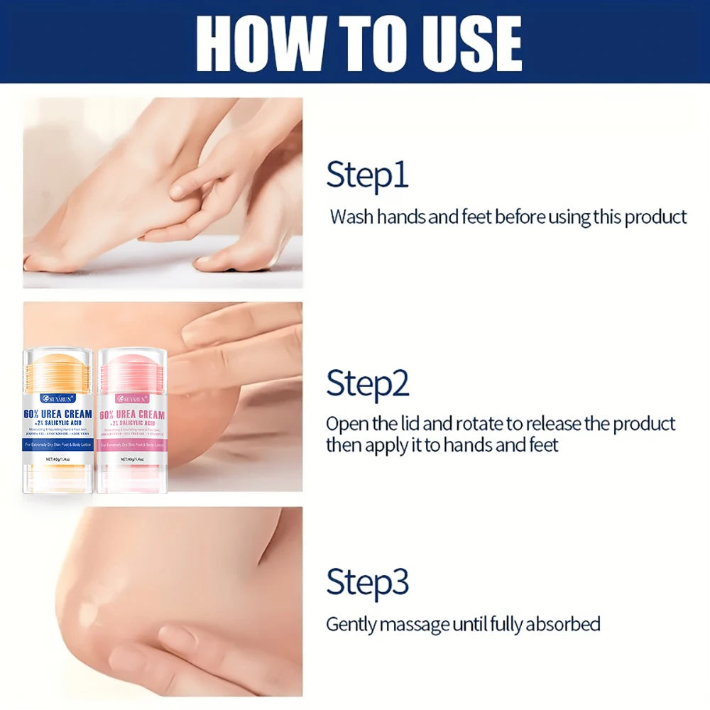 SUYARUN 60% Urea+ 2% Salicylic Acid Foot Cream Stick - Moisturizing, Cracked Heel Repair, Deep Hydration for Dry Feet. Peaceful Pleasures Health and Wellness