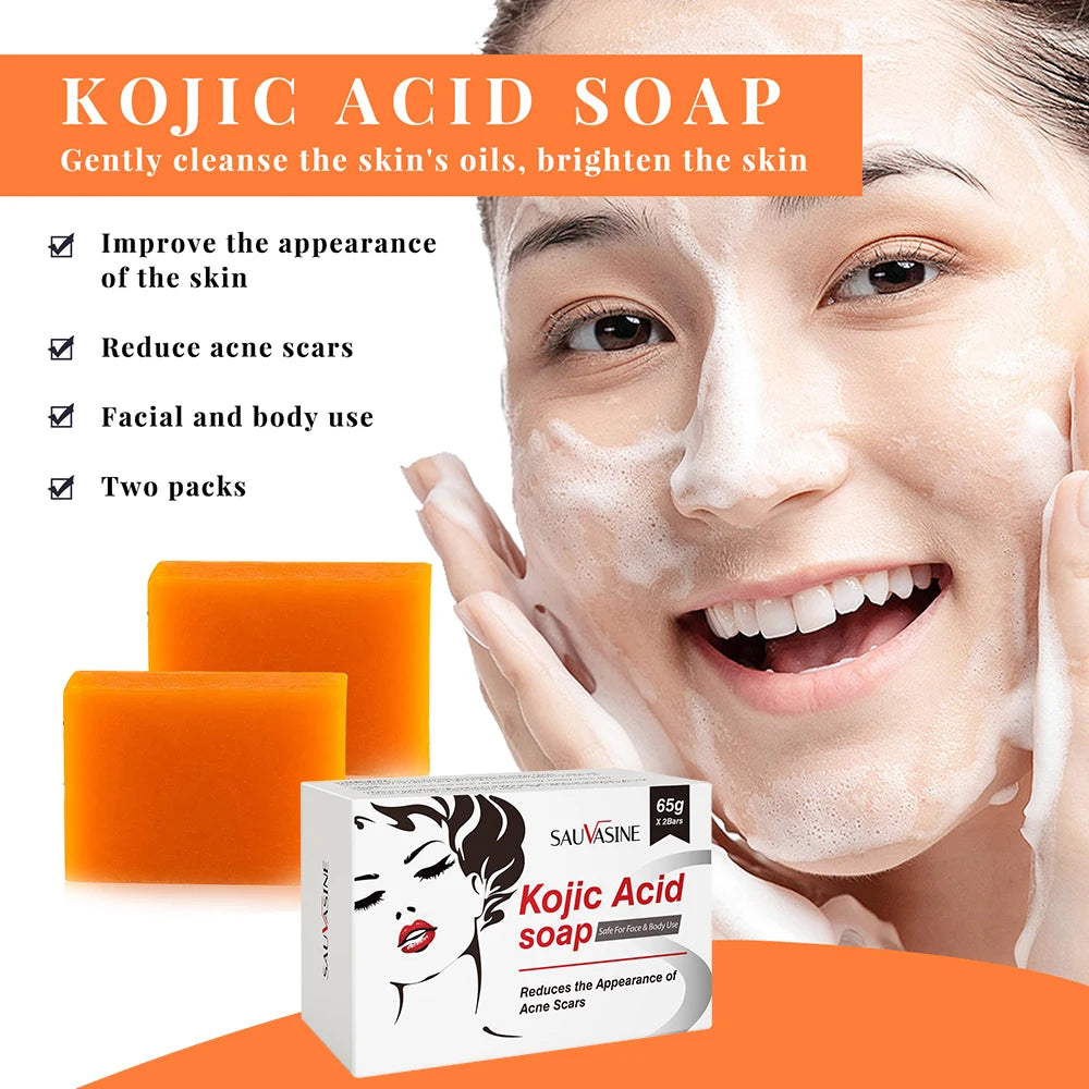 4/2Pcs Natural Soap Bar with Kojic Acid Handmade Brightening Soap for Fades Dark Spots Evens Skin Tone Gentle Cleansing Bath Bar Peaceful Pleasures Health and Wellness