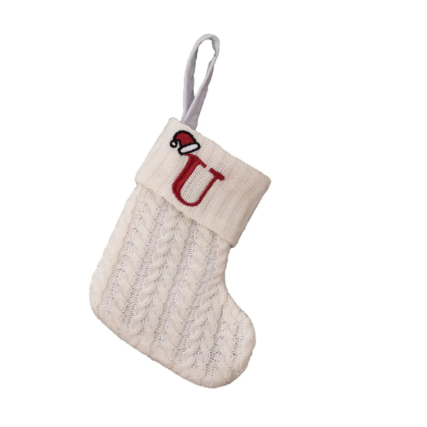 Knitted Christmas Stocking with Hanging Rope | Kids Candy Bag