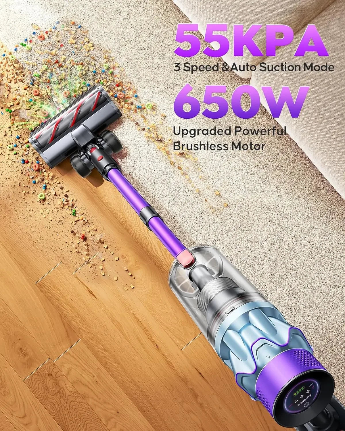 Cordless Vacuum Cleaner 70min/650W/55KPA with Auto Mode, Wall Mount & Fragrance for Hardwood Floor/Car/Pet Peaceful Pleasures Health and Wellness