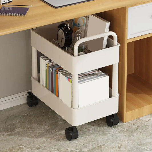 2-Tier Movable Bookshelf Cart with Wheels Multi-Purpose Storage Rack for Books Toys Snacks Household Mobile Organizer Peaceful Pleasures Health and Wellness