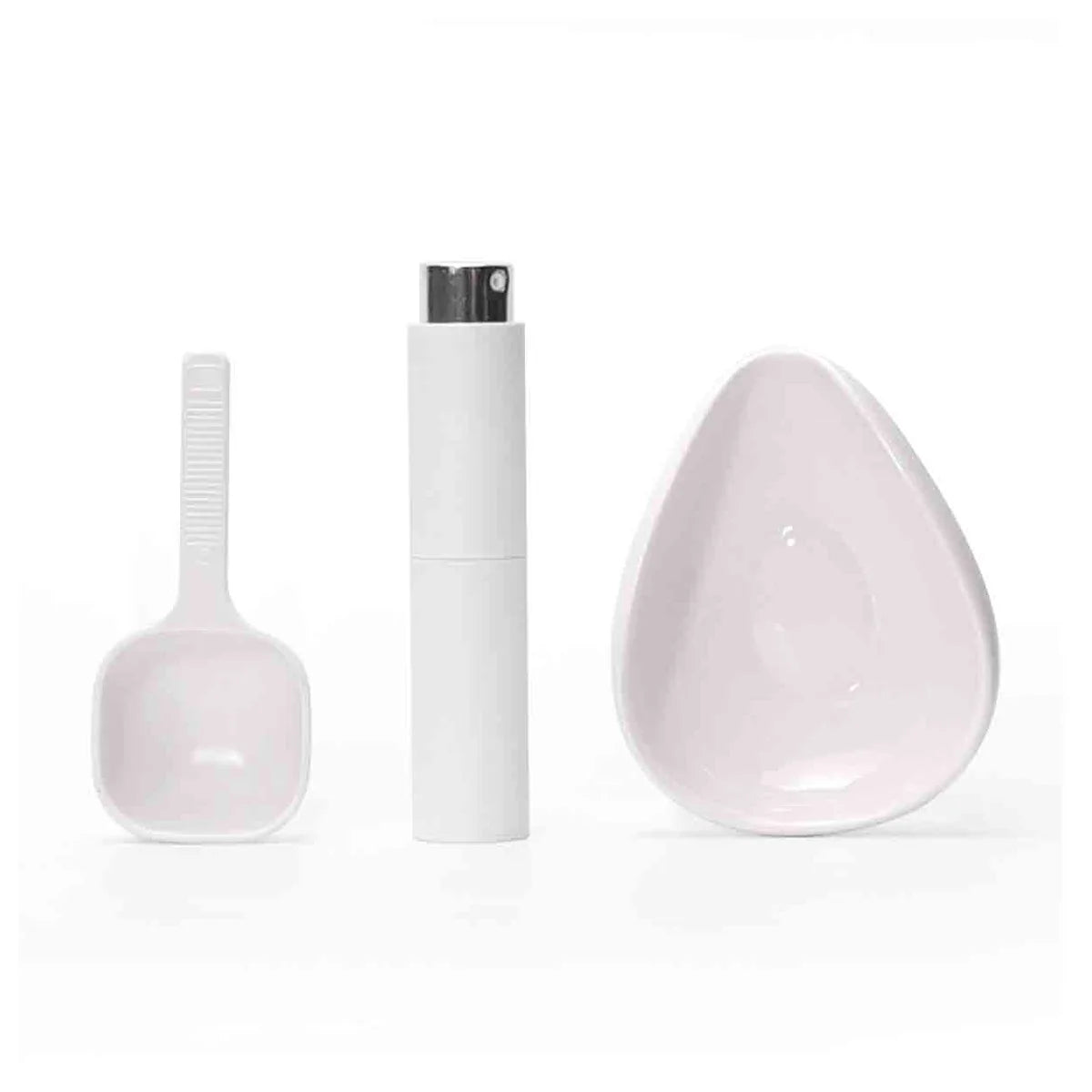 Leeseph Coffee Bean Dosing Cup & Spray Bottle Kit for Bar, Static Reduction Ceramic Single Dose Tray, Barista Accessories Set Peaceful Pleasures Health and Wellness White Set of 3