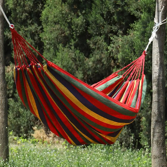Outdoor Hammock Portable Camping Hammock Durable Canvas Hanging Bed Soft Breathable 2 Person Hammock Garden Backyard Travel Peaceful Pleasures Health and Wellness