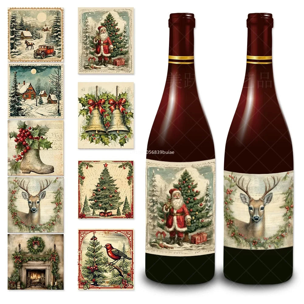 9pcs Merry Christmas Wine Bottle Label Wraps Stickers Xmas Party Decoration New Year Navidad Gifts DIY Sealing Stickers Supplies Peaceful Pleasures Health and Wellness