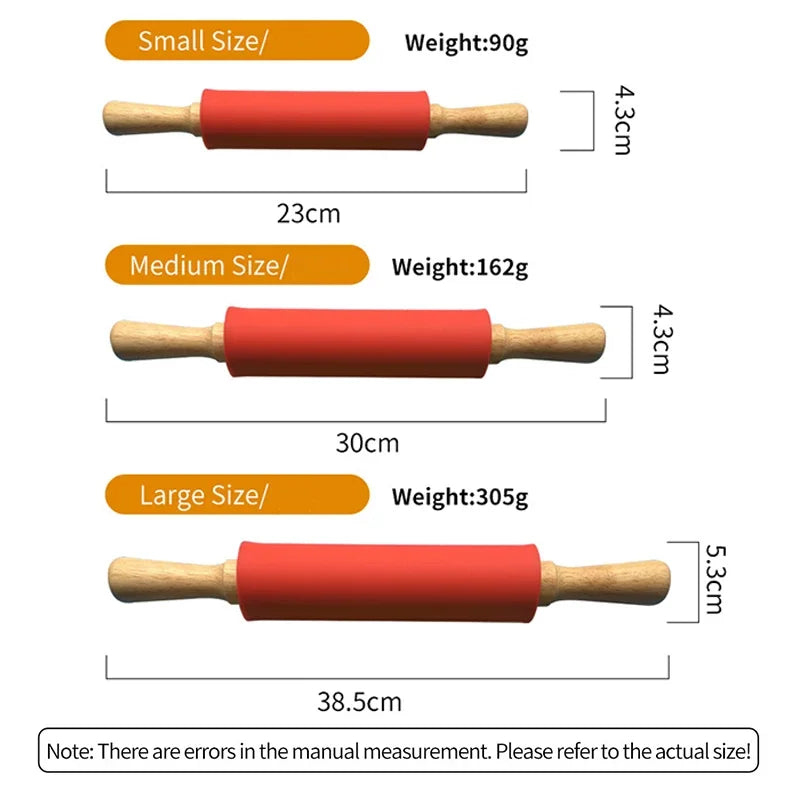 Non-Stick Silicone Rolling Pin Wooden Handle Pastry Dough Flour Roller Kitchen Cooking Baking Tool For Pasta Cookie Dough Peaceful Pleasures Health and Wellness