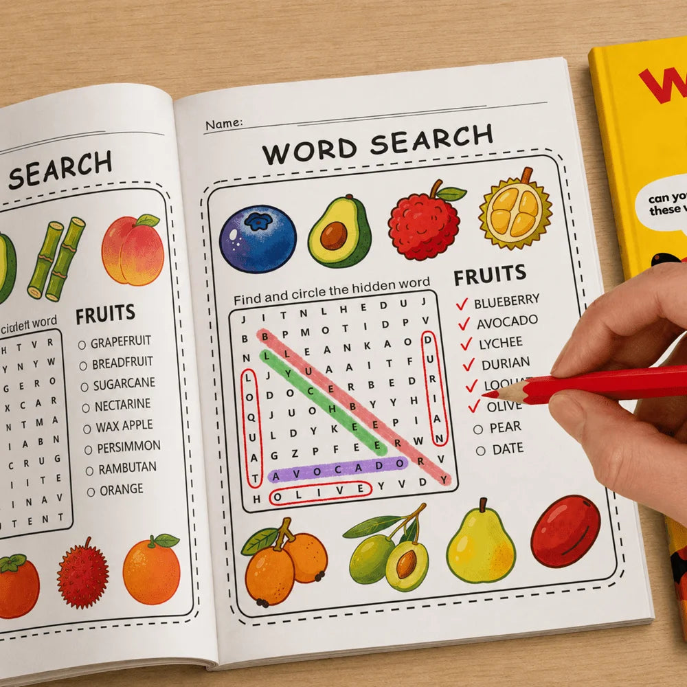 32-Page Word Search Puzzle Book Kids Hidden Games Early English