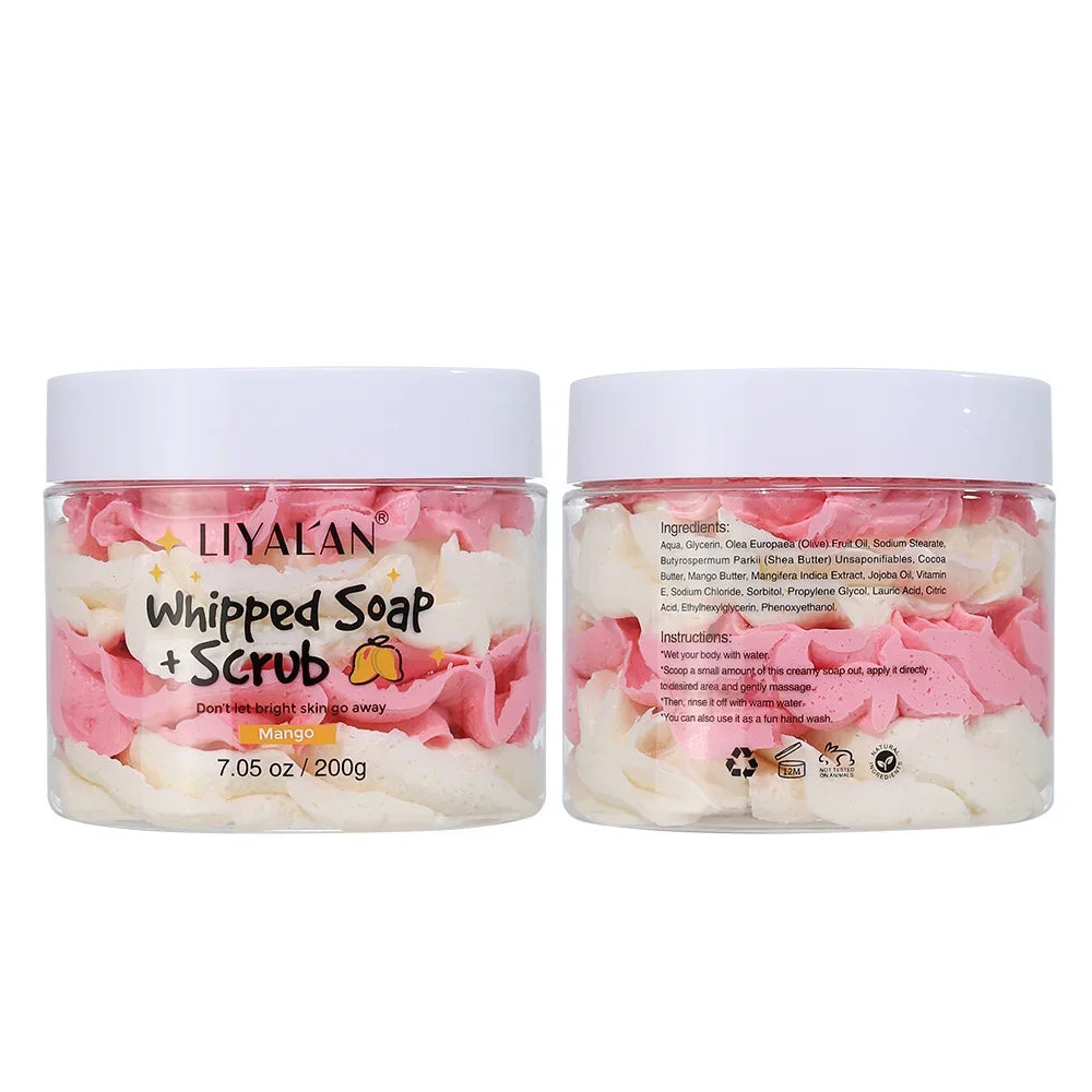 Vegan Whipped Soap & Scrub – Exfoliating Body Wash in Fruity Scents Peaceful Pleasures Health and Wellness Mango 200g Fruity|China Mainland
