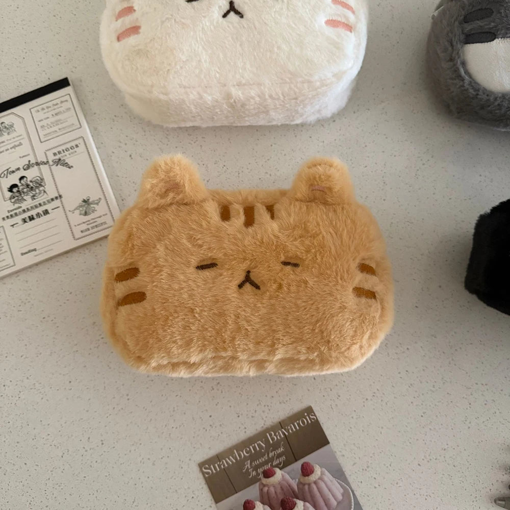 Cartoon Plush Cat Student Pencil Case Embroidered Cute Large Capacity