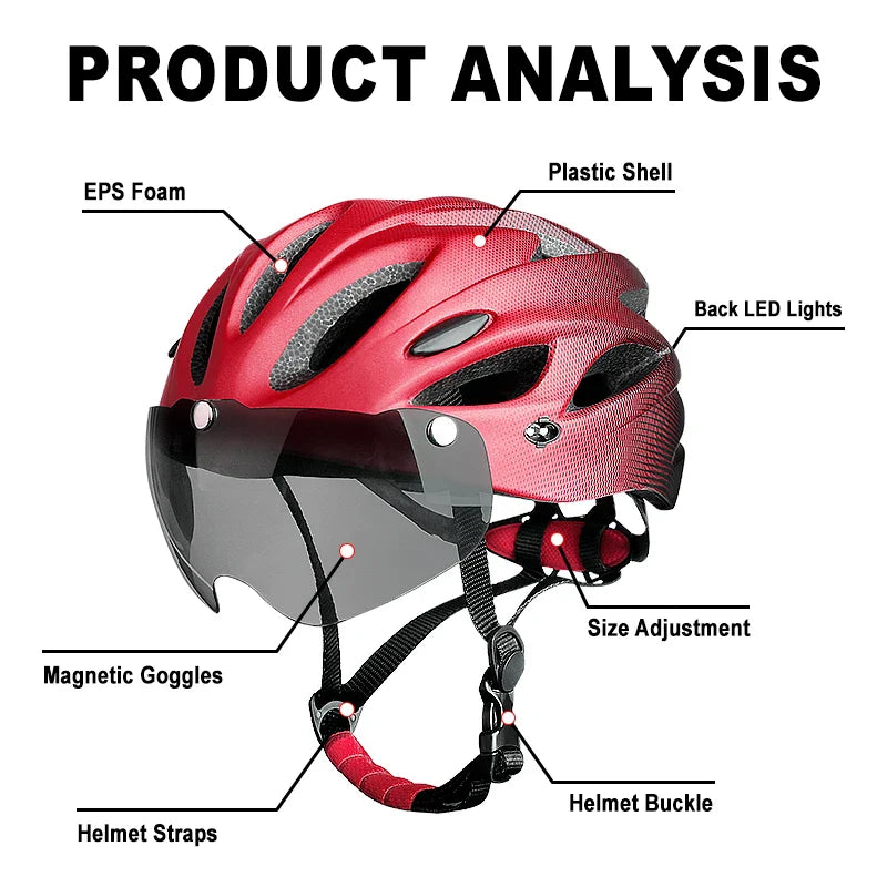 Adult Bike Helmet with LED Tail Light – 58–62cm Lightweight