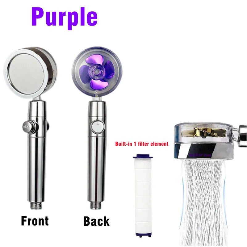 360 Degrees Rotation Turbo Fan Shower Head High Pressure Water Saving Spray Adjustable Showerhead Filters Bathroom Accessories Peaceful Pleasures Health and Wellness PURPLE