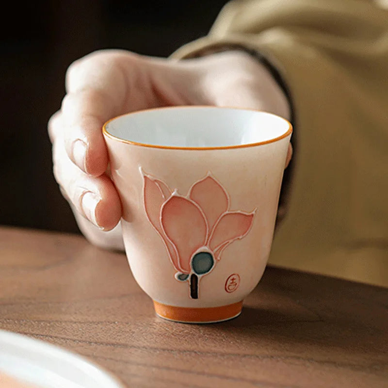 Hand-Painted Lotus Ceramic Teacup | 55ml Porcelain Tea Cup Ceramic Teacup Peaceful Pleasures Health and Wellness