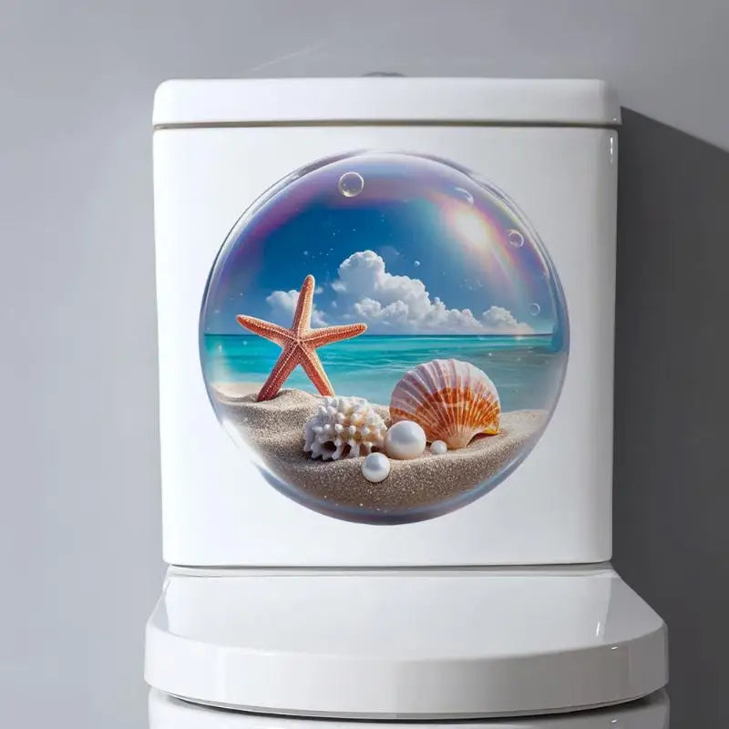 Ocean Toilet Sticker – Waterproof Seashell & Starfish Bathroom Decal