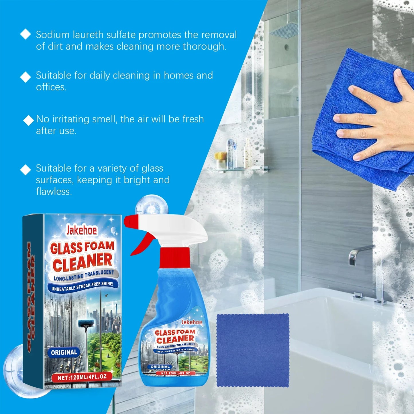 JAKEHOE Glass Foam Cleaner – Streak-Free Windows & Mirrors 120ml