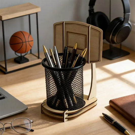 Wooden Multi-functional Assembled Basketball Hoop, Pen Holder, Stationery Storage, Office, Study, Entertainment Storage Tool Box Peaceful Pleasures Health and Wellness