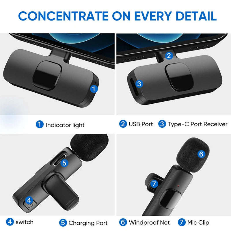 Wireless Lavalier Microphone Audio Video Recording Mini Mic for Type-C Smartphones Vlogging Facebook Videos Audio Recording Peaceful Pleasures Health and Wellness