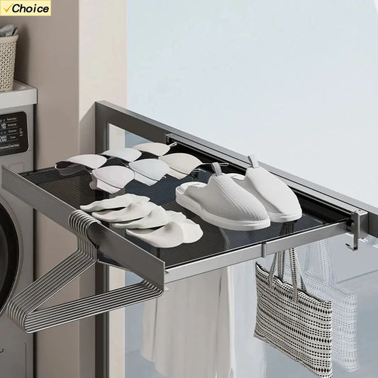 Hot Sale Retractable Clothes Net Balcony Invisible Drying Rack Laundry Hanger Non-perforated Aluminum Alloy Wall Mounted Rack Peaceful Pleasures Health and Wellness