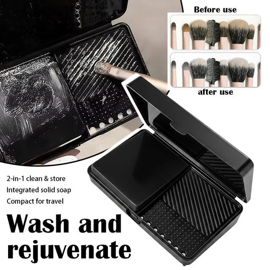 2-in-1 Makeup Brush Cleaner Soap Box with Silicone Scrubbing Mat – Deep Cleans Brushes & Sponges Peaceful Pleasures Health and Wellness