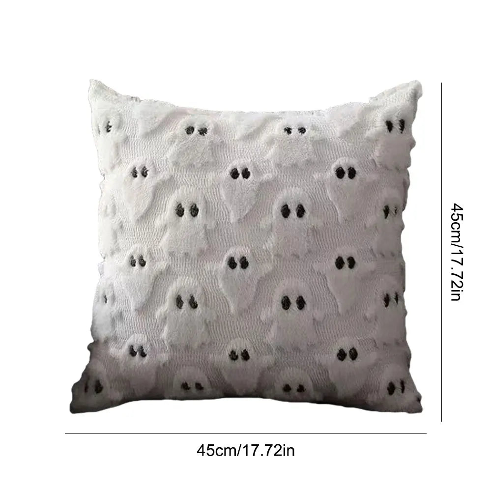 Halloween Plush Faux Fur Pillowcase Washable Soft Pillow Case Comfortable Ghost&Pumpkin Pillow Cover for Festive Home Accent Peaceful Pleasures Health and Wellness A