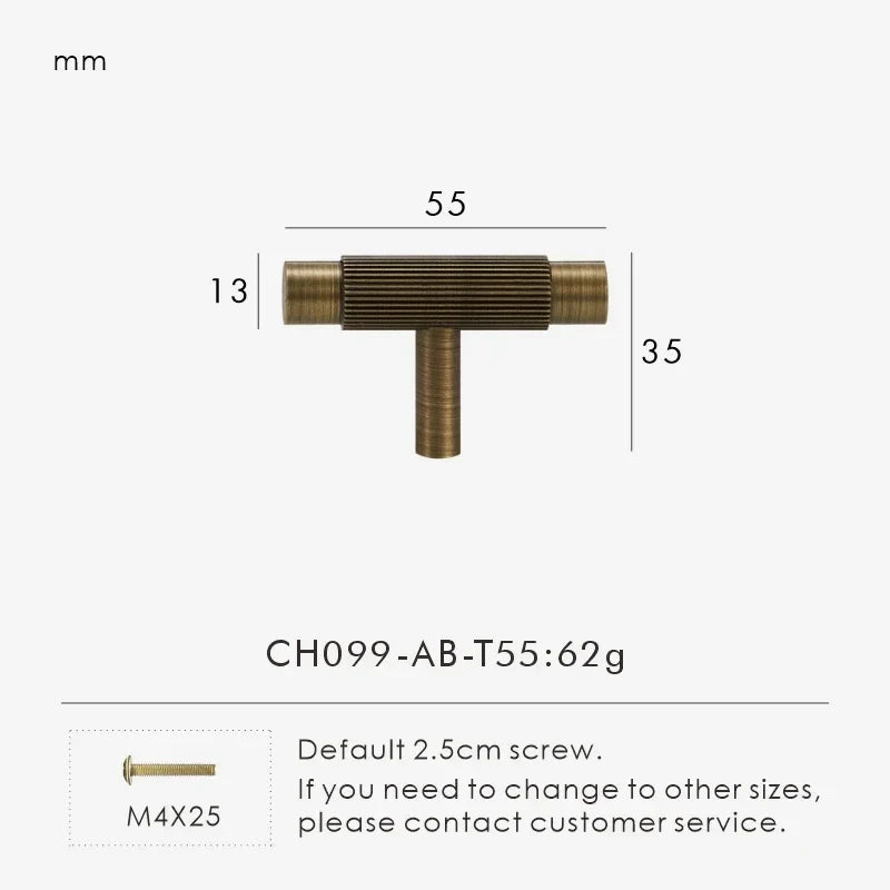 Solid Brass Linear T-Bar Cabinet Handle & Drawer Pull | Multi-Size