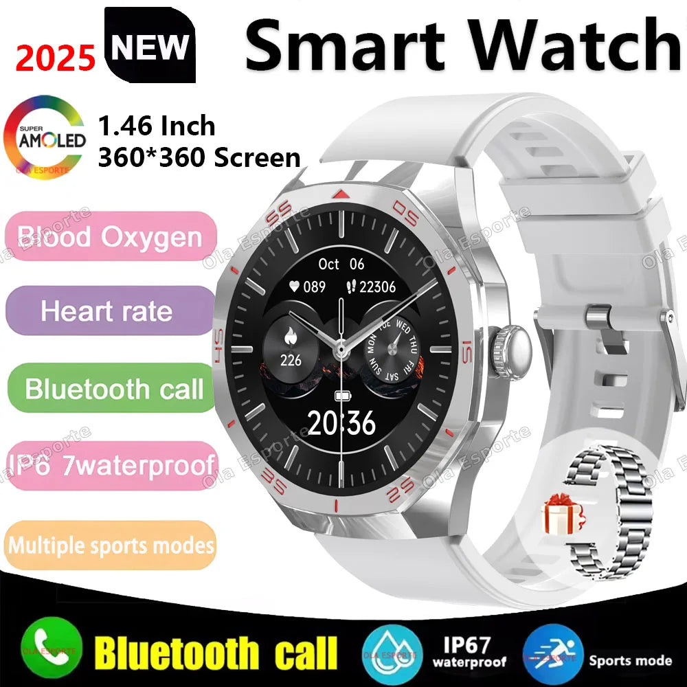 2025 New Smart Watch Men Women AMOLED HD Screen GPS Tracker Bluetooth Call Waterproof 3D Menu Fashion SmartWatch for Android IOS Peaceful Pleasures Health and Wellness Silver Steel
