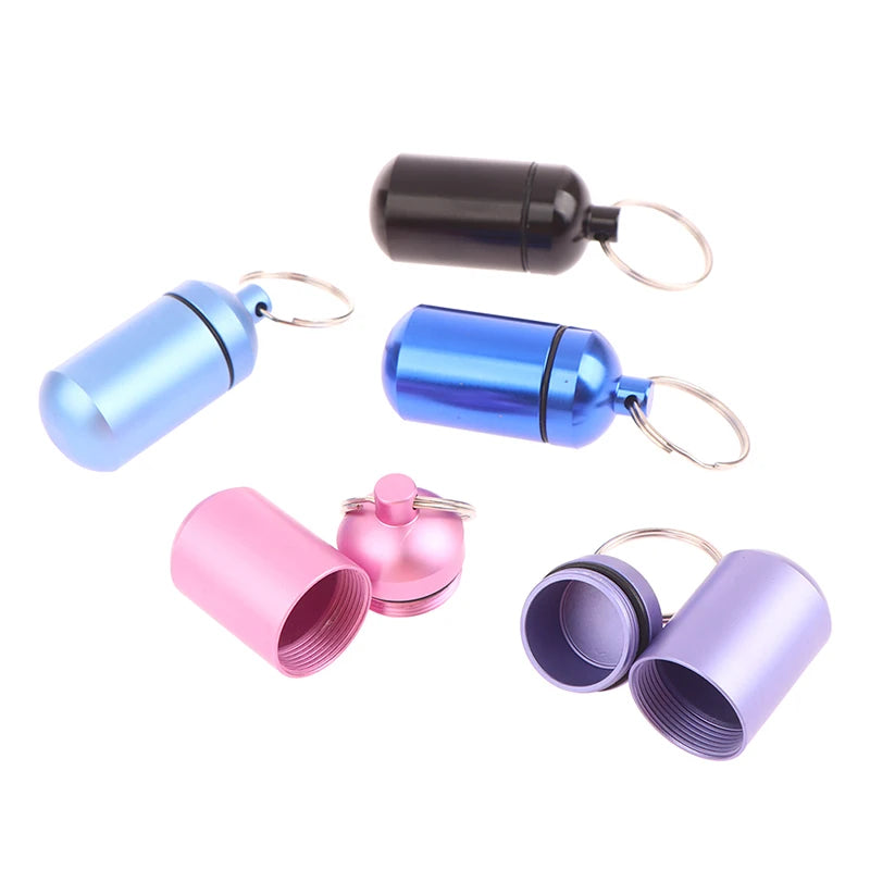 5 Colors Mini Aluminum Medicine Bottle Waterproof Outdoor Medicine Bottle With Keychain Storage First-Aid Medicine Bottle Sealed Peaceful Pleasures Health and Wellness