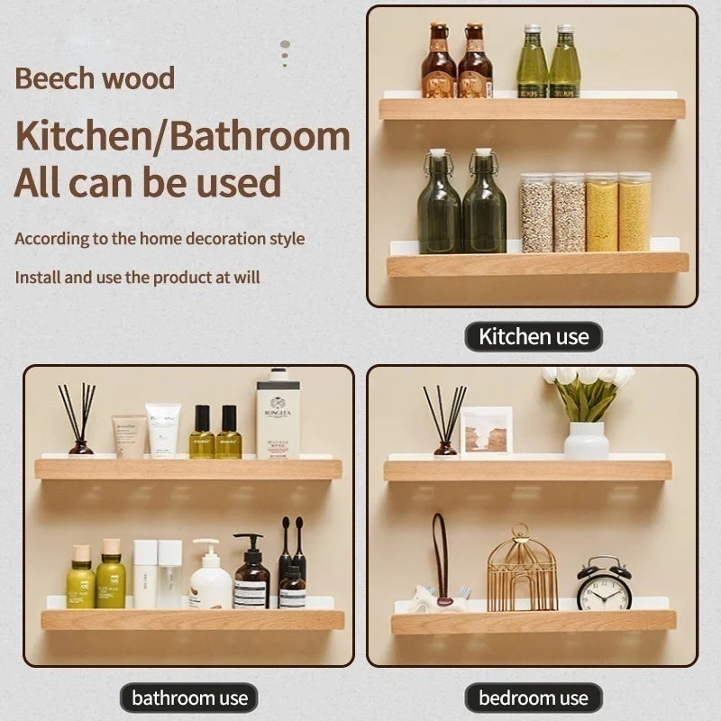 Wall-Mounted Wood & Aluminum Spice Rack with Hooks | Kitchen Organizer