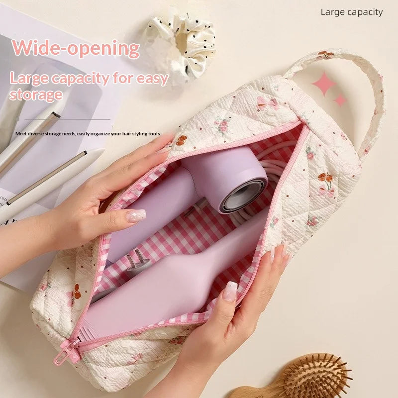 New Travel Hair Dryer Storage Bag with Handle Dustproof Curler Storage Bag Large Capacity Soft Quilting Cotton Hair Organizer Peaceful Pleasures Health and Wellness
