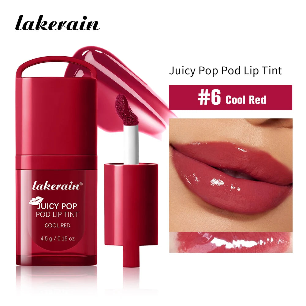 JuicePop Box Lip Tint Hydrating Oil Lip Gloss Long Lasting Waterproof Lightweight Nourishing Lip Stain Makeup Peaceful Pleasures Health and Wellness 6Cool Red