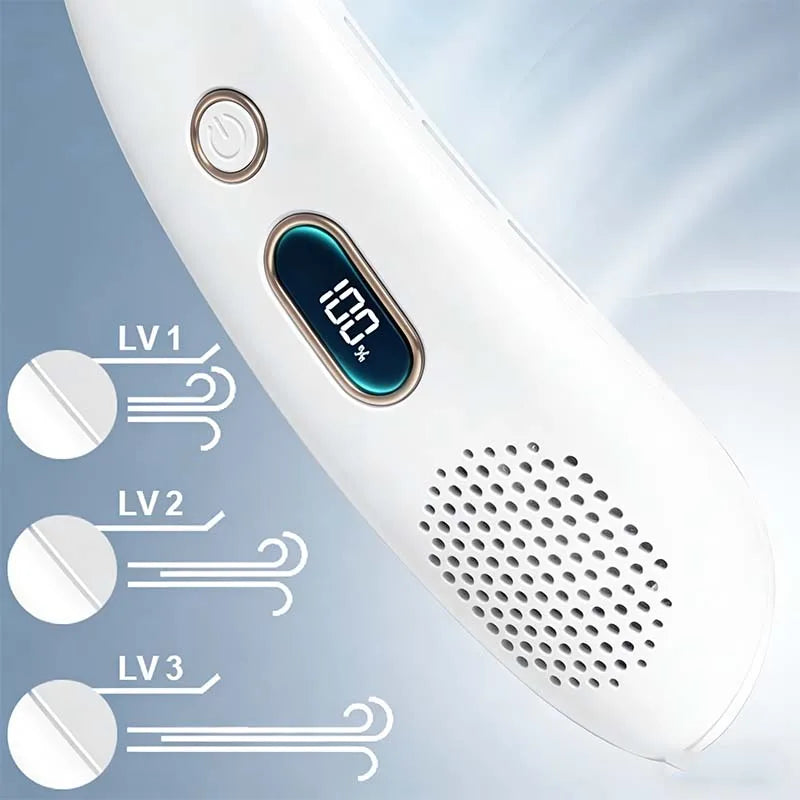 Personal Air Cooler Portable 3-Speed Neck Fan Hands Free Wearable Design Ventilador De Cuello Aire Acondicionado Peaceful Pleasures Health and Wellness