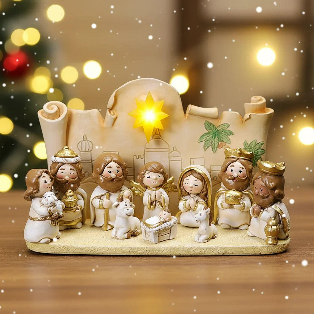 Christmas Manger Scene Figurine Set Cartoon Nativity Characters Decorative Ornament For Holiday Home Decoration And Gift Giving Peaceful Pleasures Health and Wellness