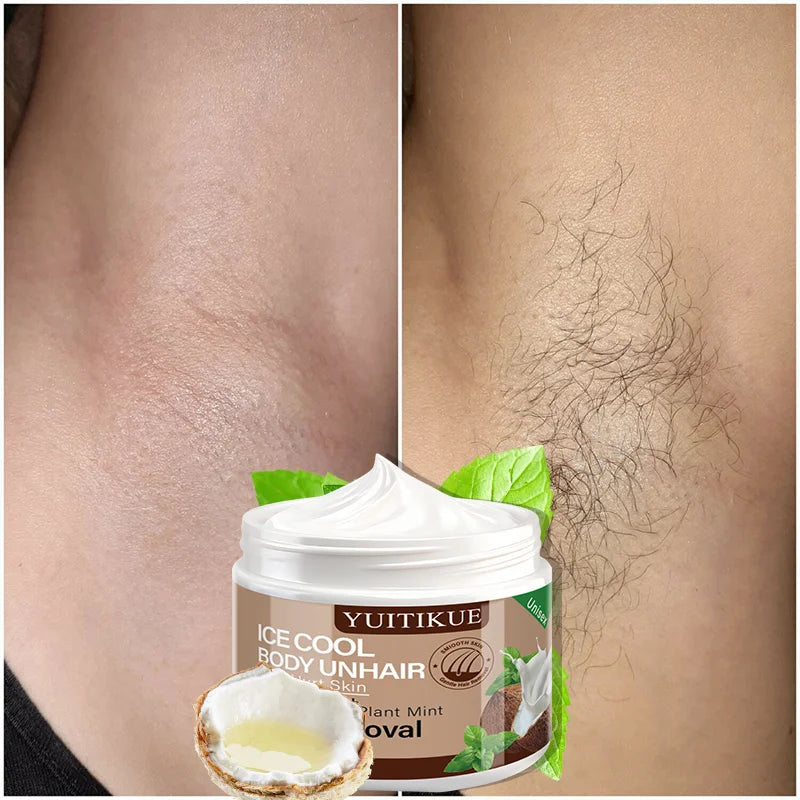 Yuitikue Ice Cool Hair Removal Cream, 60g Gentle Non-Hurt Body Hair Remover with Coconut Oil & Plant Mint, Unisex Peaceful Pleasures Health and Wellness