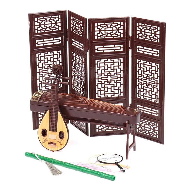 Dollhouse Miniature Folding Screen Guzheng Fan Ornaments 1:12