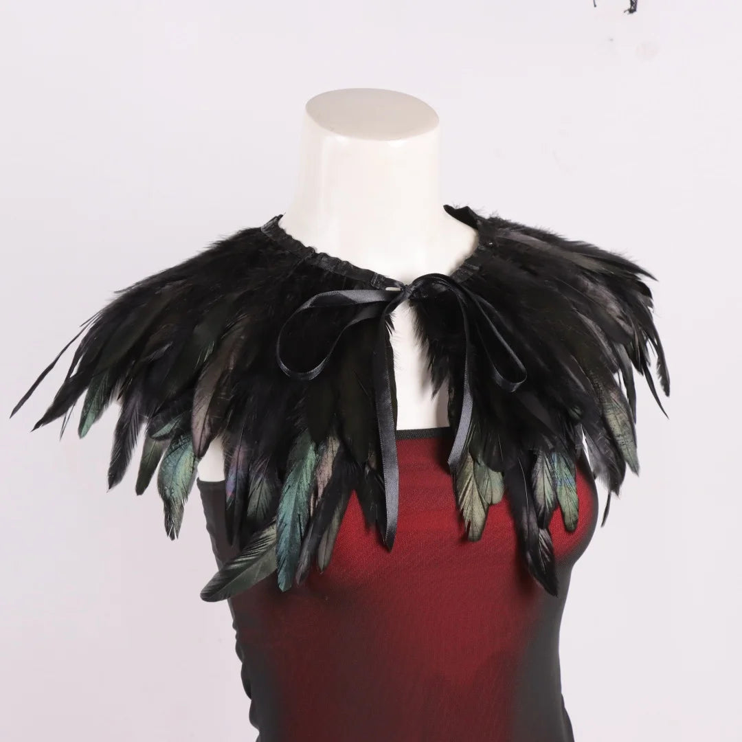 Gothic Black Feather Cape Cloak Natural Feathers Halloween Christmas