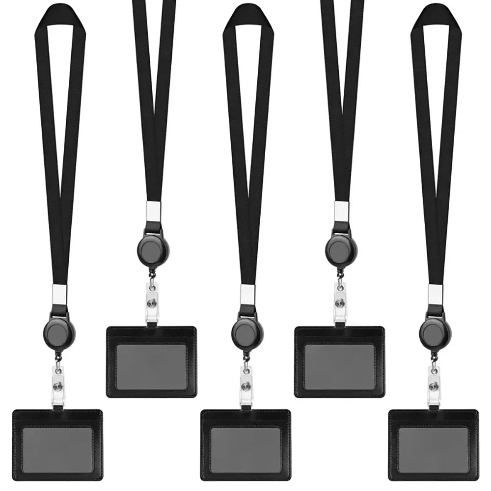 Bview Art PU ID Card Holder Retractable Badge Reel Neck Lanyard