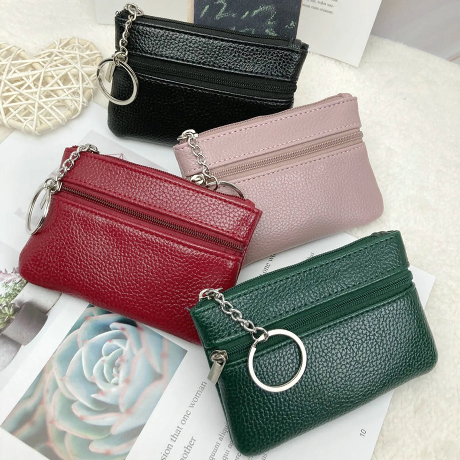 Women PU Leather Coin Wallet Portable Comfortable Coin Purse with Loop Gift for Birthday Christmas Day Peaceful Pleasures Health and Wellness