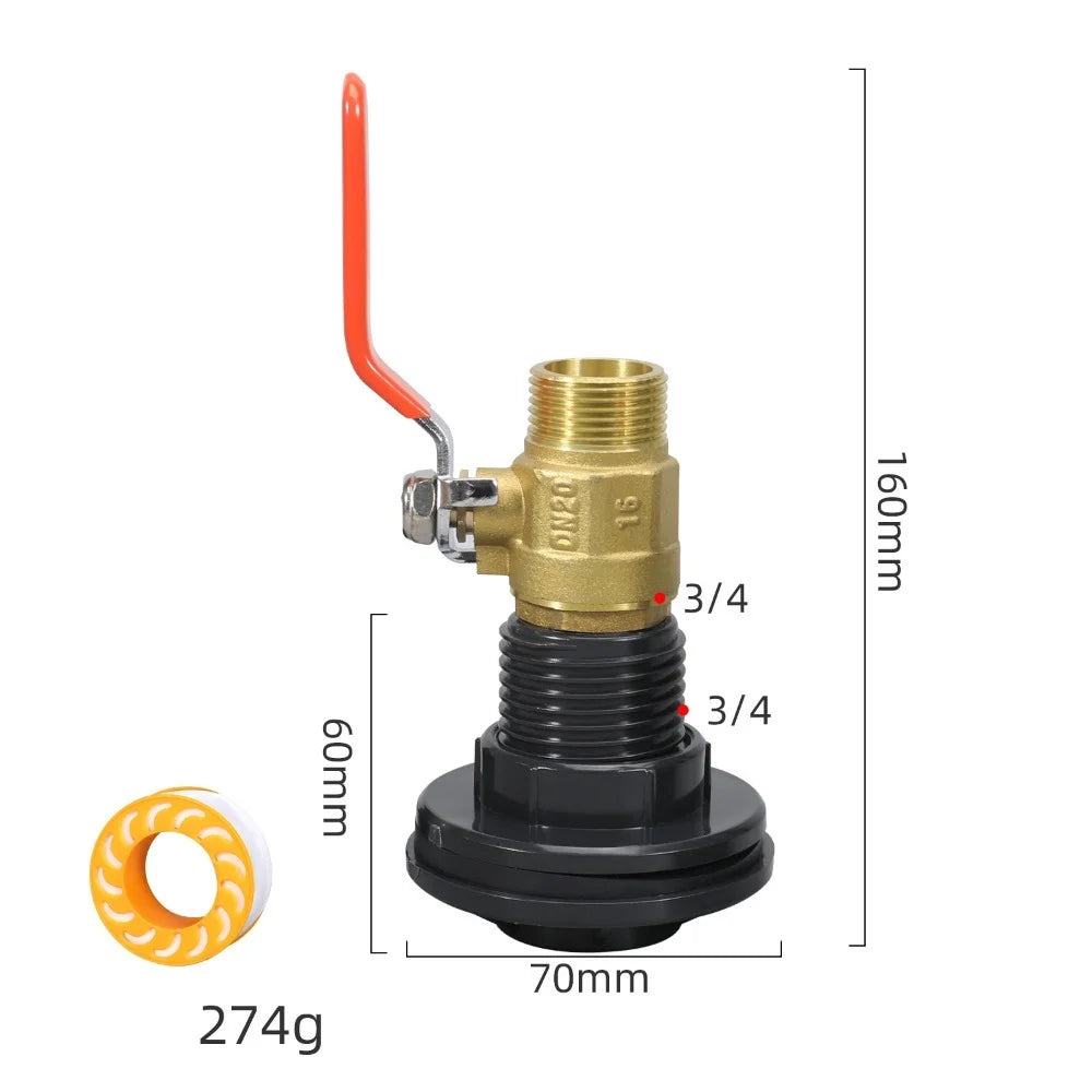 Rain Barrel Overflow Kit – Brass Ball Valve Hose Adapter 1/2–1"