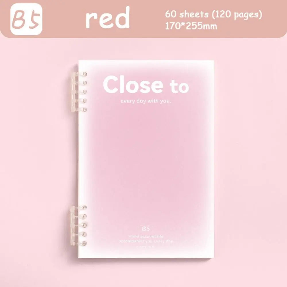 Simple Stationery A5/B5 Binder Notebook Horizontal Line Gradient Color Kawaii Loose-Leaf Notebook 60 Sheets PVC Cover Peaceful Pleasures Health and Wellness red-B5